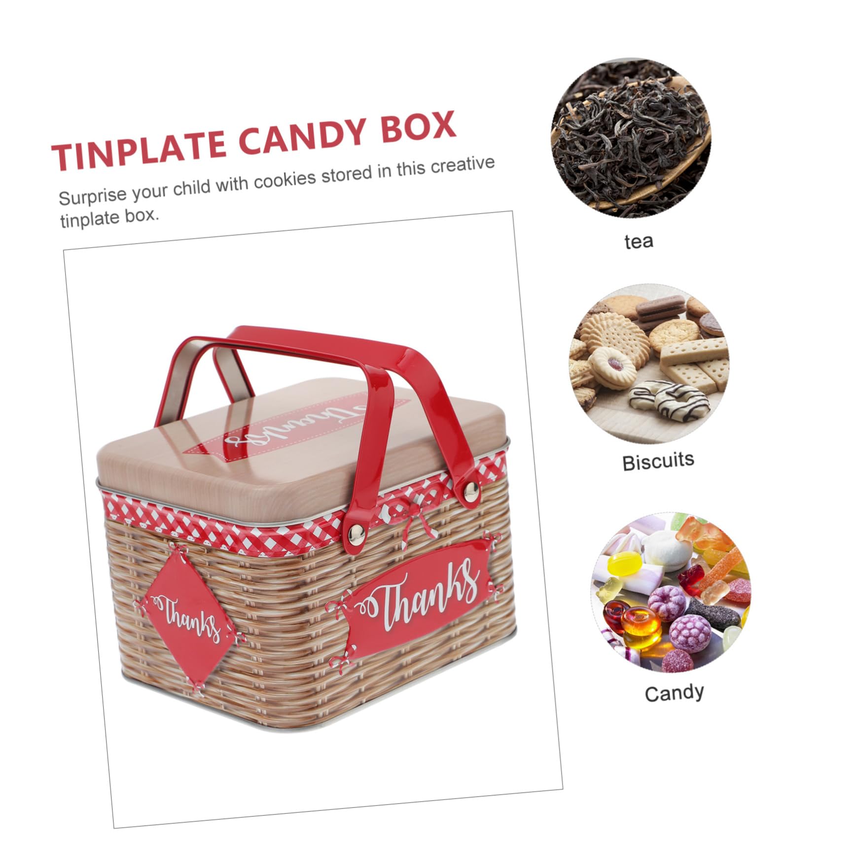 Cabilock 1Pc Creative Cookie Jar with Handle Unique Tinplate Candy Box for Storing Cookies Treats Decorative Practical Present for Birthdays Weddings Safe Tinplate Material with Lid
