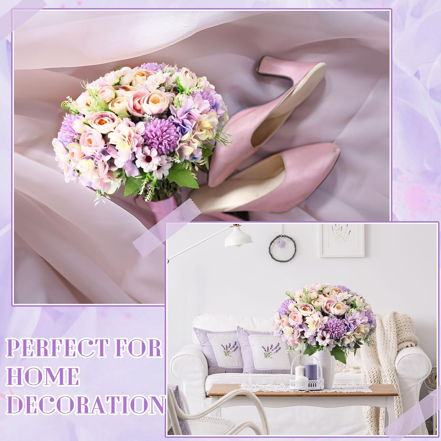 Tigeen 12 Bundles Peonies Artificial Flowers Faux Roses Silk Flowers Hydrangea Artificial Bouquet for Wedding Table Centerpiece Floral Vase Home Office Bridal Decor (Purple) - Image 5