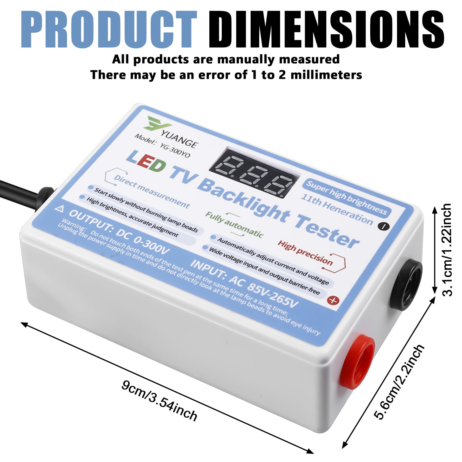 Tester LED retroilluminato LED con coppia di sonde di prova, tester di tensione e continuità, tester LED con perline, tester di circuito elettrico con interruttore, strumenti di misura