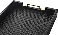 Vista 6 de HofferRuffer Bandeja de servir rectangular de cuero sintético plato decorativo con asas de metal dorado para mesa de café, desayuno, té, comida