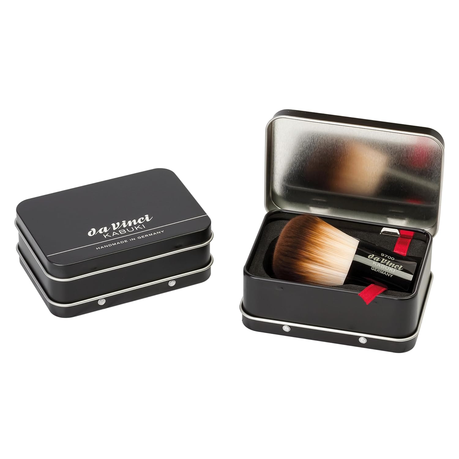 da Vinci Cosmetics Series 9700 Kabuki Powder Brush, Round Synthetic with Black Freestanding Handle, Metal Travel Box, 49.4 Gram