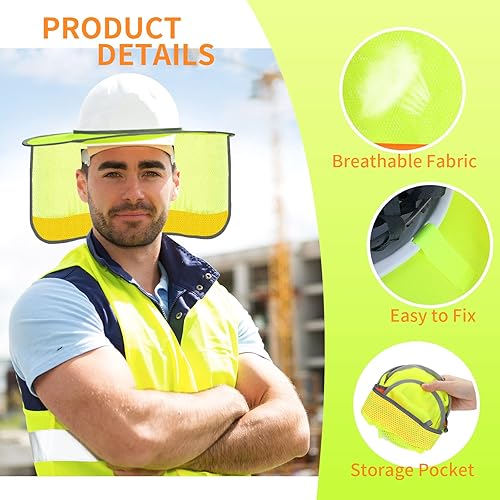 Miniatura 3 de Parasol de sombrero duro reflectante de alta visibilidad, visera de ala completa, malla para el cuello, se adapta a ambos cascos, sombreros duros