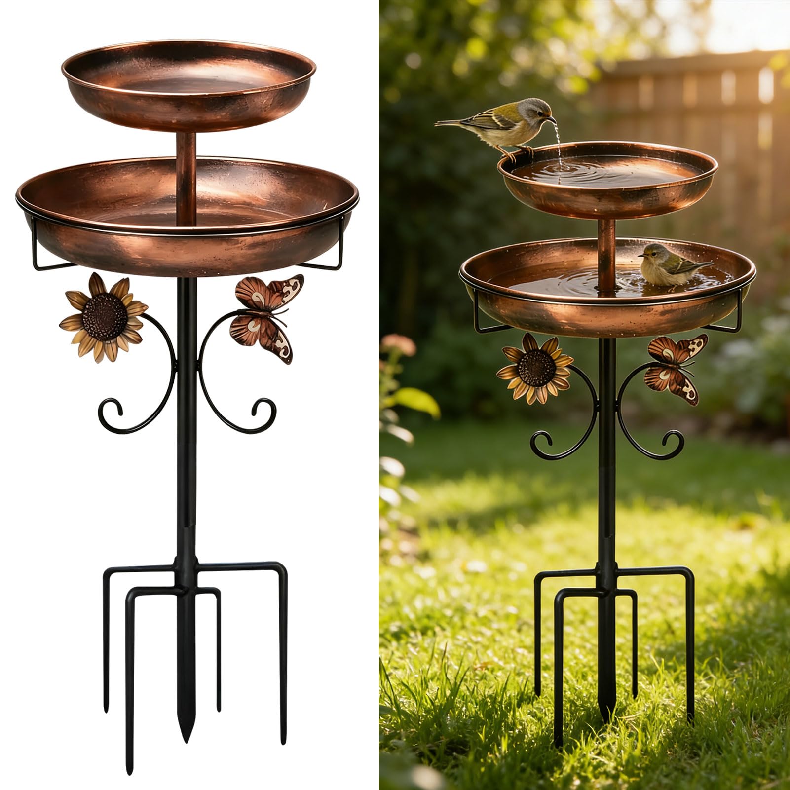 Bain d'oiseaux stable en métal pour abreuver les animaux du jardin sans basculer