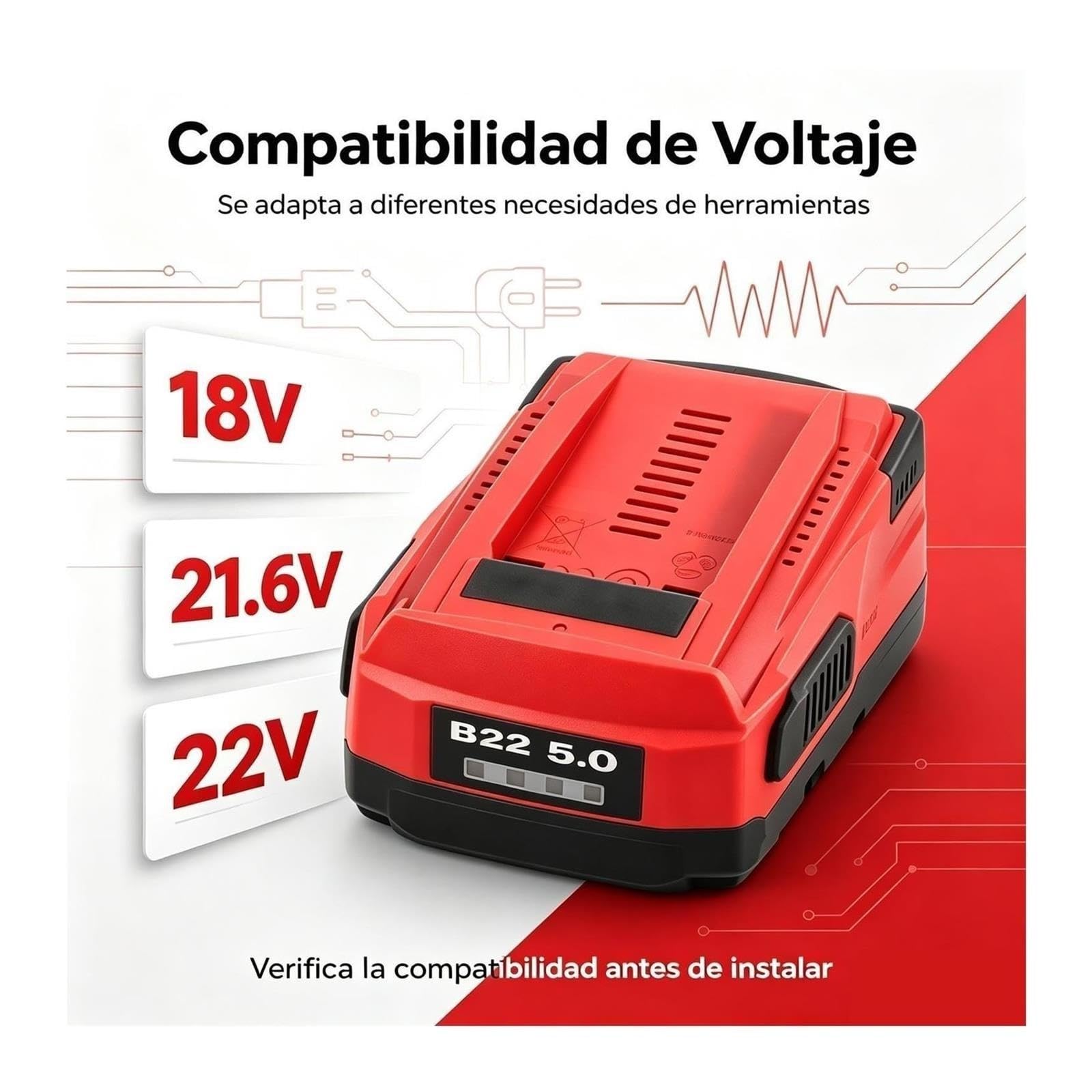 2 baterías de Iones de Litio B22 de 5000 mAh, compatibles con Hilti | Batería de herramienta eléctrica de repuesto for taladro atornillador inalámbrico y atornillador de impacto de 18V,21,6V 22V