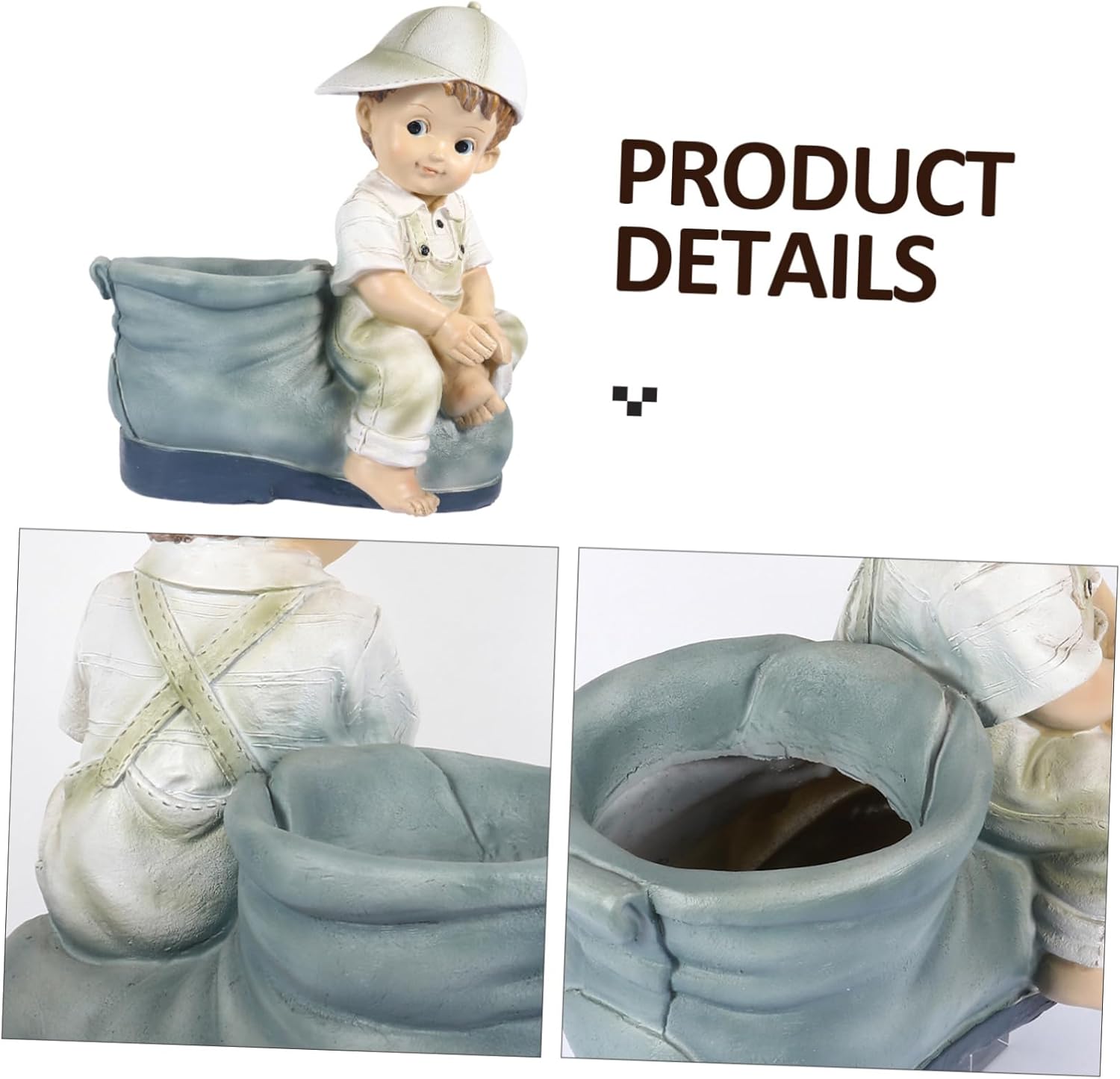 Sosoport Garden Figure Resin Sculpture Cartoon Boy Decorative Craft with Flower Pot for Outdoor Indoor Bonsai Decor Ornament for Room Bedroom and Office