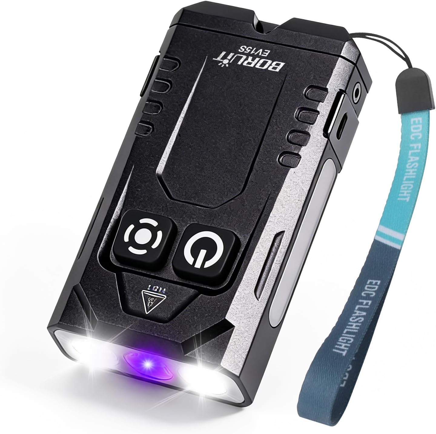 BORUIT EV15S Small Flashlights Powerful 1000 Lumens Bright, USB C Rechargeable Mini Keychain Flash Light with Clip, Magnetic, 365nm UV & RGB Sidelight, for Home Camping Emergencies