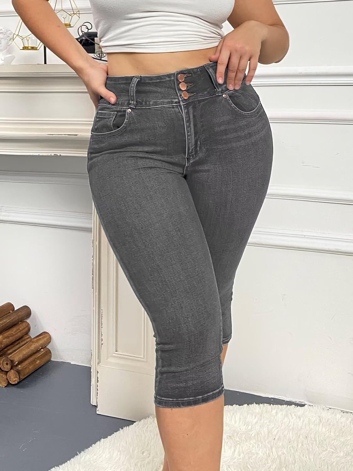 Flamingals Butt Lifting Mid Waist Skinny Stretchy Fall Jeans for Women image 3