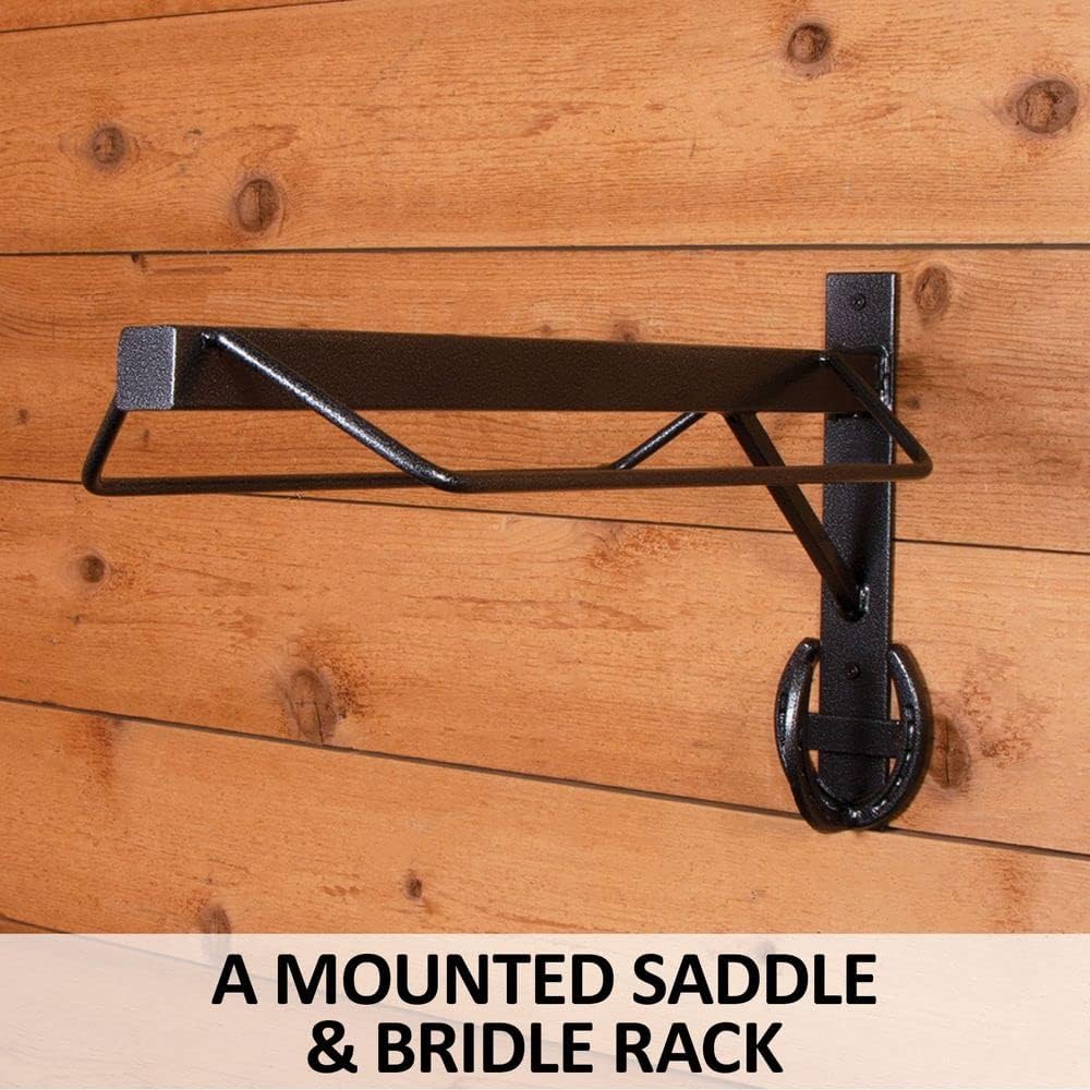 EASY-UP Pro Series Saddle Rack w/Horseshoe Bridle Hanger | Mounted Rack for Saddles and Bridles, Sturdy Steel Frame, Fits All Saddle Types, Stylish Horseshoe Hanger, 7-Year Warranty |