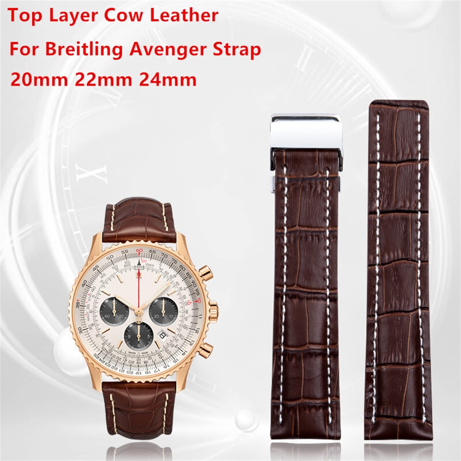 Cinturino per orologio in morbida pelle di vitello 20 mm 22 mm 24 m Cinturini per cinturino Breitling Avenger/navitimer Premier Bracciale Fibbia pieghevole