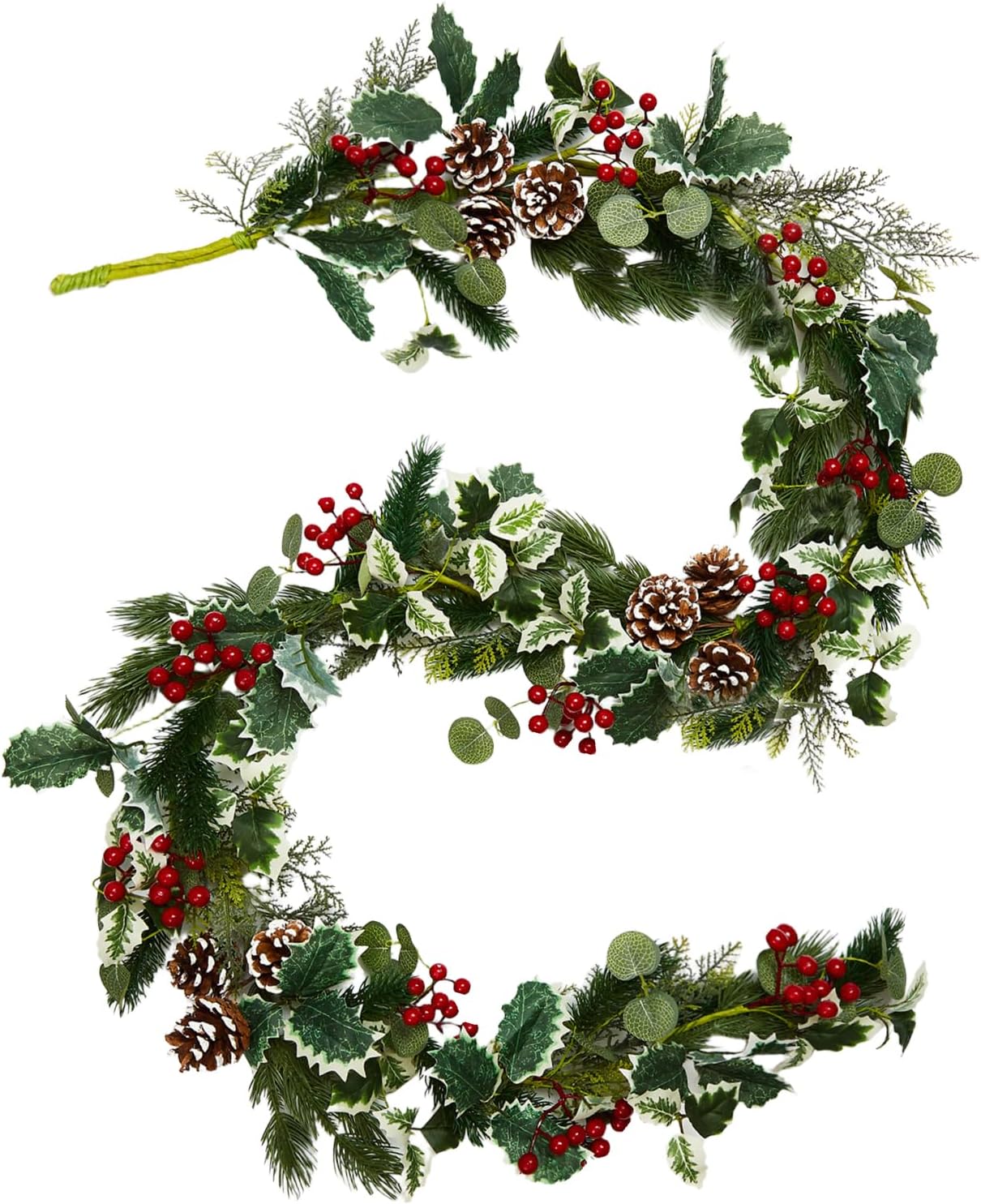 idyllic Christmas Wreath-22 Christmas Decoration Wreaths for Front Door Winter Spring Wreath with Pine Needles Eucalyptus Holly Leaves Pine Cones Red Berries for Indoor Outdoor Home Wall Decor