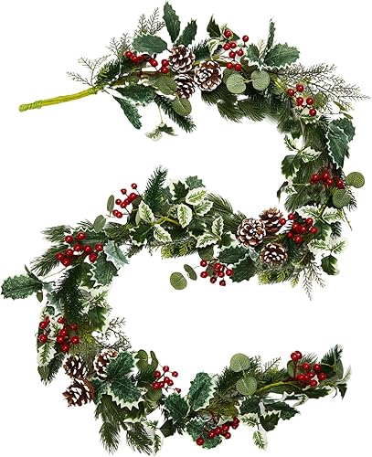 Miniatura 1 de Guirnalda de Navidad de 6 pies con conos de pino y bayas, guirnalda de acebo de cedro esmerilado para manto, mesa o porche, decoración festiva para