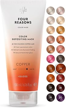 FOUR REASONS Color Mask, Copper 27 Colours   Hair Gloss & Colour Depositing Conditioner   Semi Permanent Hair Toner for Colour-Treated Hair Colour For Women   Vegan & Cruelty-Free   200 ml