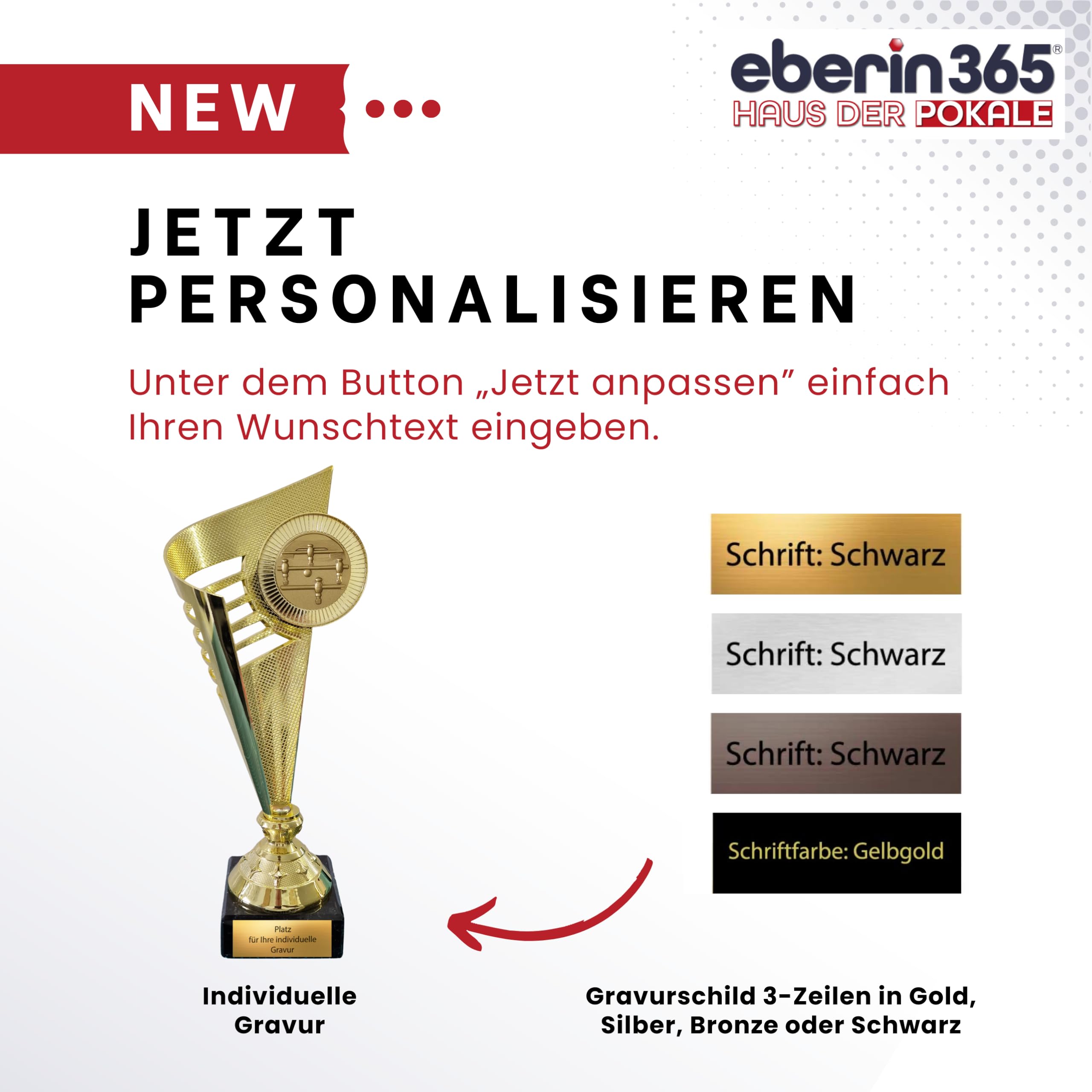 Tischkicker Pokal gold | 31cm | Kicker Emblem Siegerpokal Turnier Award | 560g | Kunststoff mit schwarzem Marmorsockel & goldener Gravurplatte | Kicker Trophäe Sieger