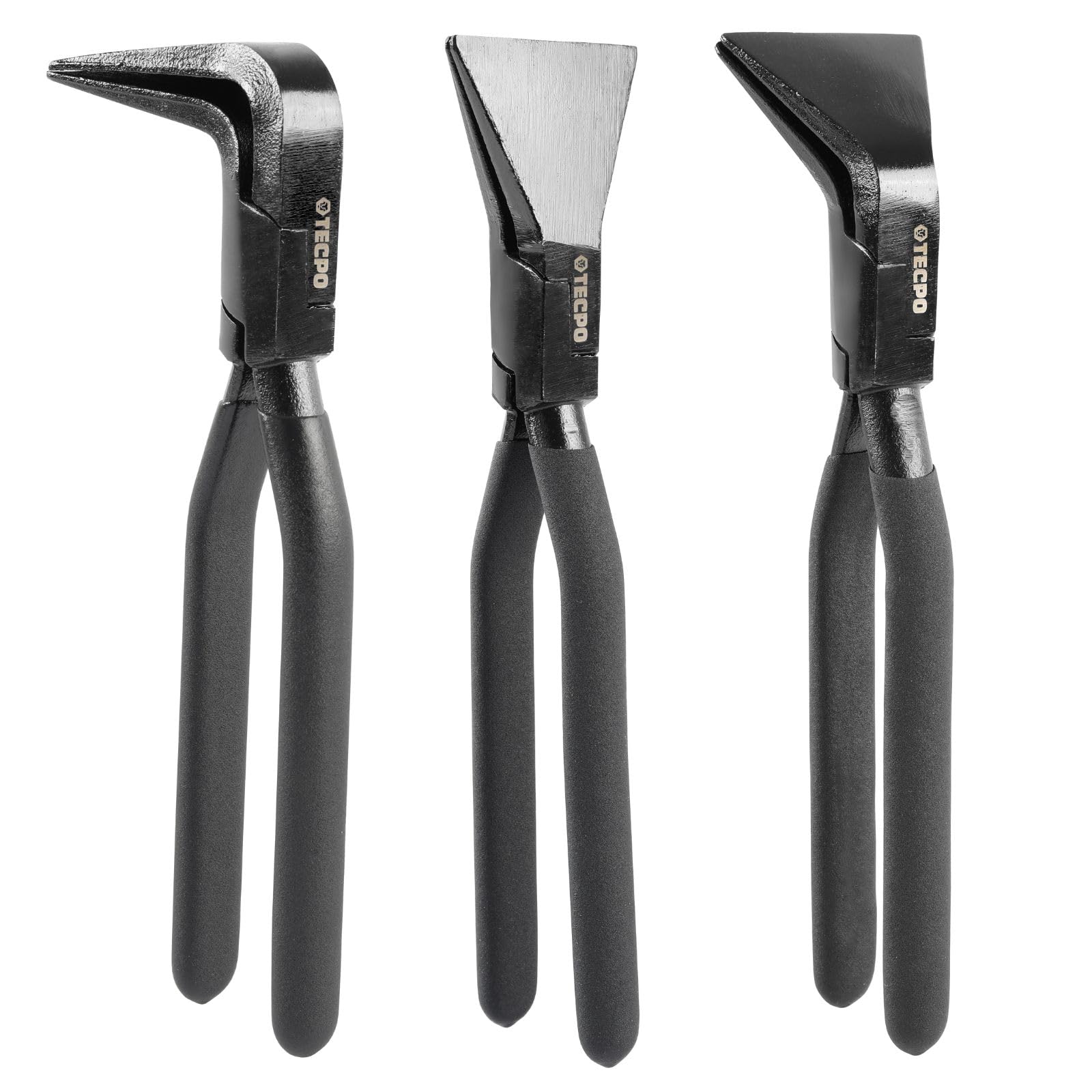 TECPO Set di 3 pinze piegate 0° 45° 90° – dritte, angolate, isolate a immersione 280 mm – Pinza piegatrice – per smussare lamiere con larghezza massima di apertura di 60 mm