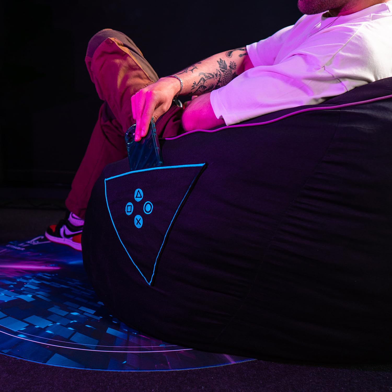 Woxter Stinger Puff Gaming - Ergonómico, Sillón para Juegos, Relleno Incluido, Tela Antimanchas y Transpirable, (Black & Blue)