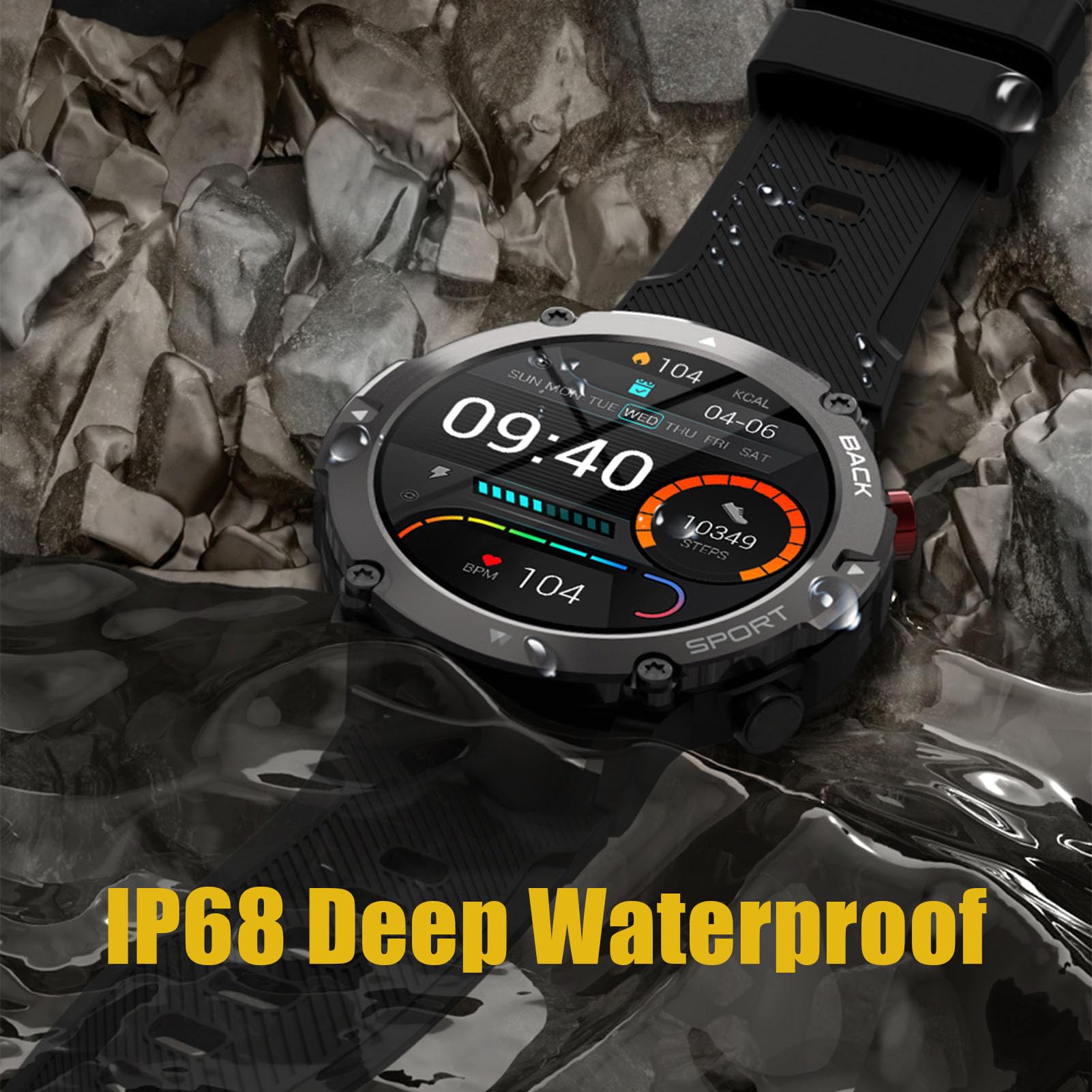 Findtime - Reloj inteligente para hombre, mujer, 1,32 pulgadas, smartwatch deportivo, monitor de sueño, reloj inteligente, podómetro, calorías, impermeable IP68, cronómetro GPS compartido, 20 modos