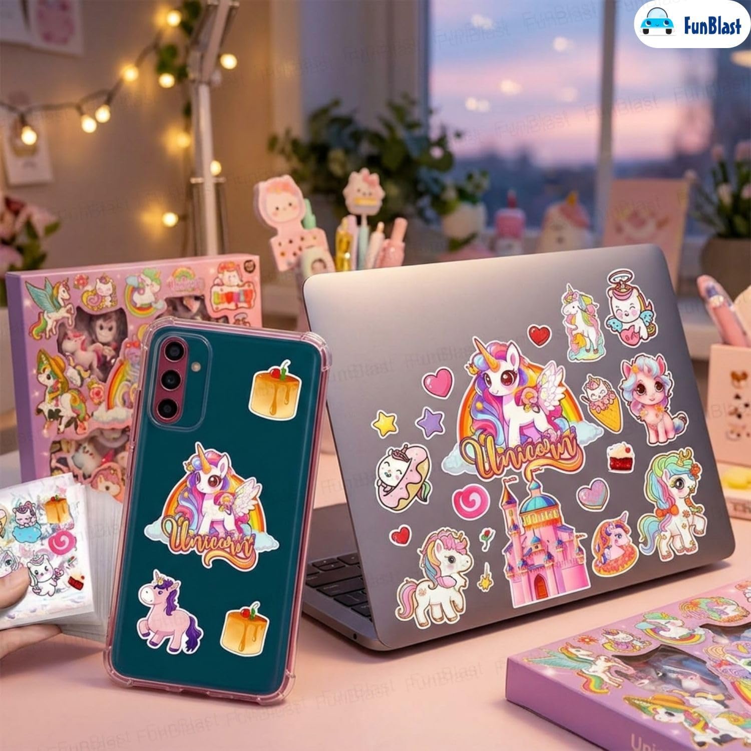 FunBlast Unicorn Theme PET Stickers, Kawaii Sticker – 100 Sheets; 500+ Pcs Aesthetic Sticker, Japanese Style Craft Stickers, Self-Adhesive Sticker’s Set - (Color May Vary) 2