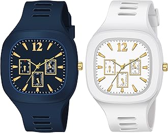 Square Dial Black Blue Grey White Analog Watches with Silicon Strap Stylish ADDI Designer Combo Watch for Mens & Boys
