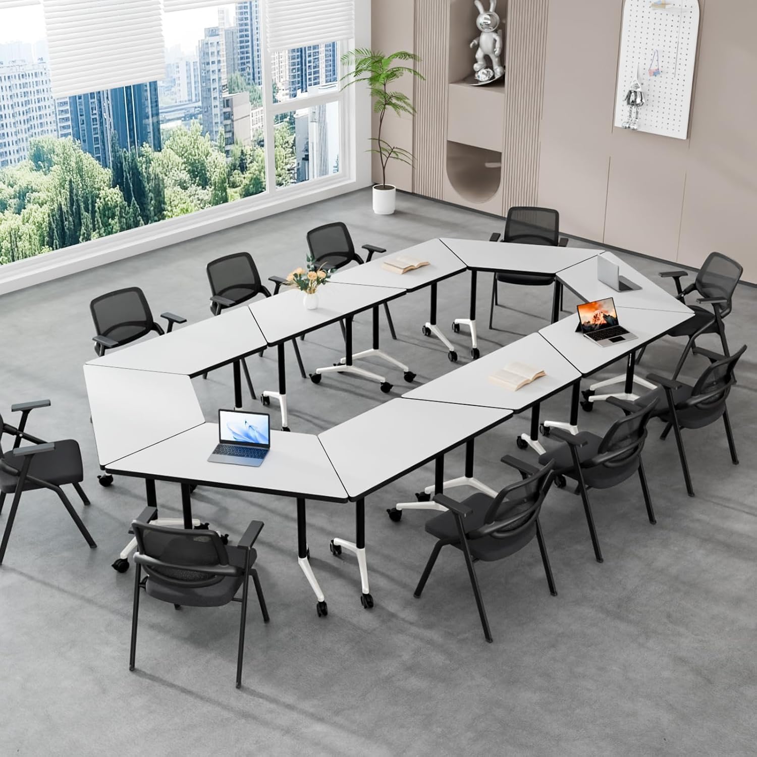 Conference Room Tables, 10 Pack Folding Conference Table with Wheels, Heavy-Duty Foldable Modular Training Tables Narrow Mobile Rolling Meeting Table for Office Classroom (White, 47.2in)