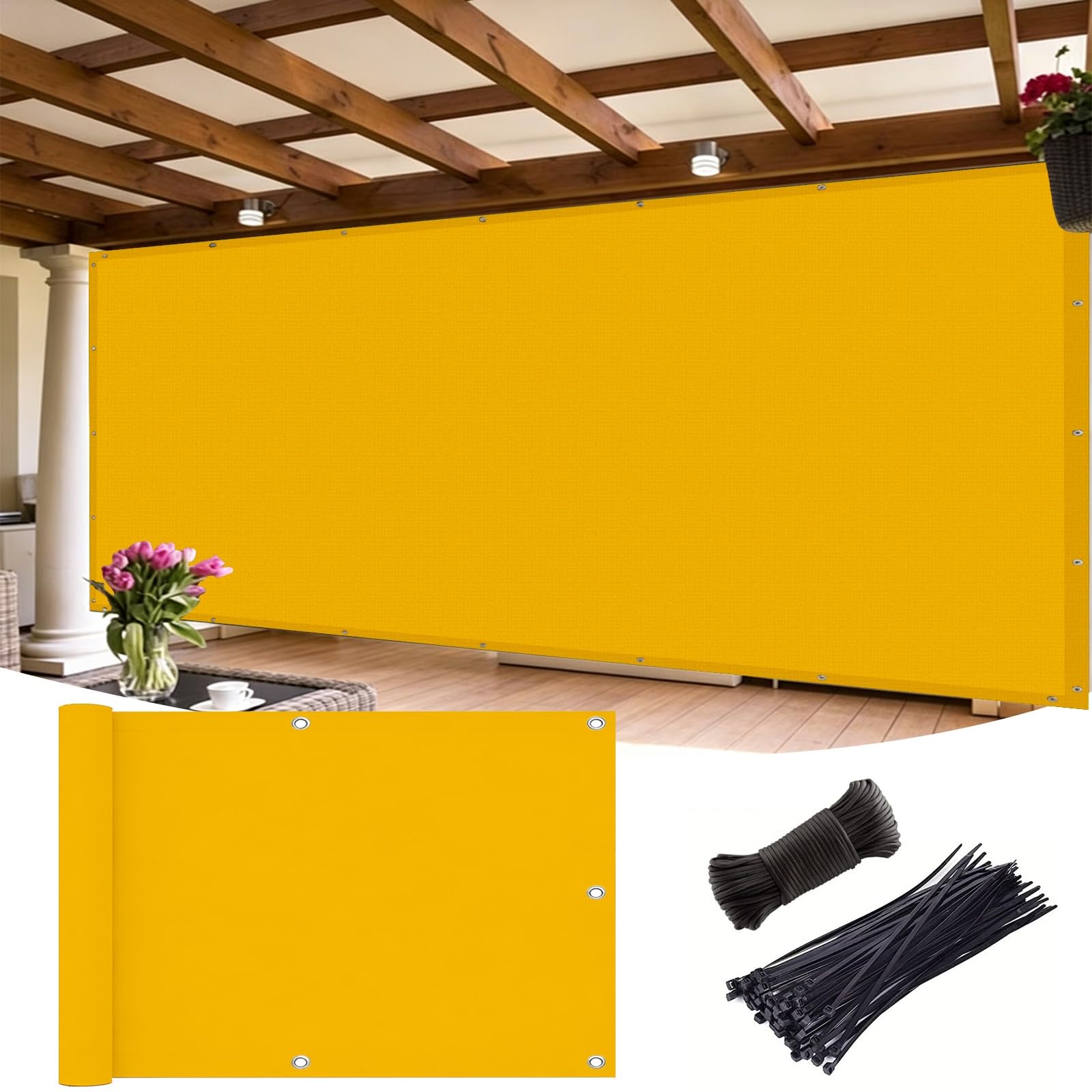 Brise vue balcon 0.9x4m imperméable avec protection UV et toile opaque de clôture jardin jaune