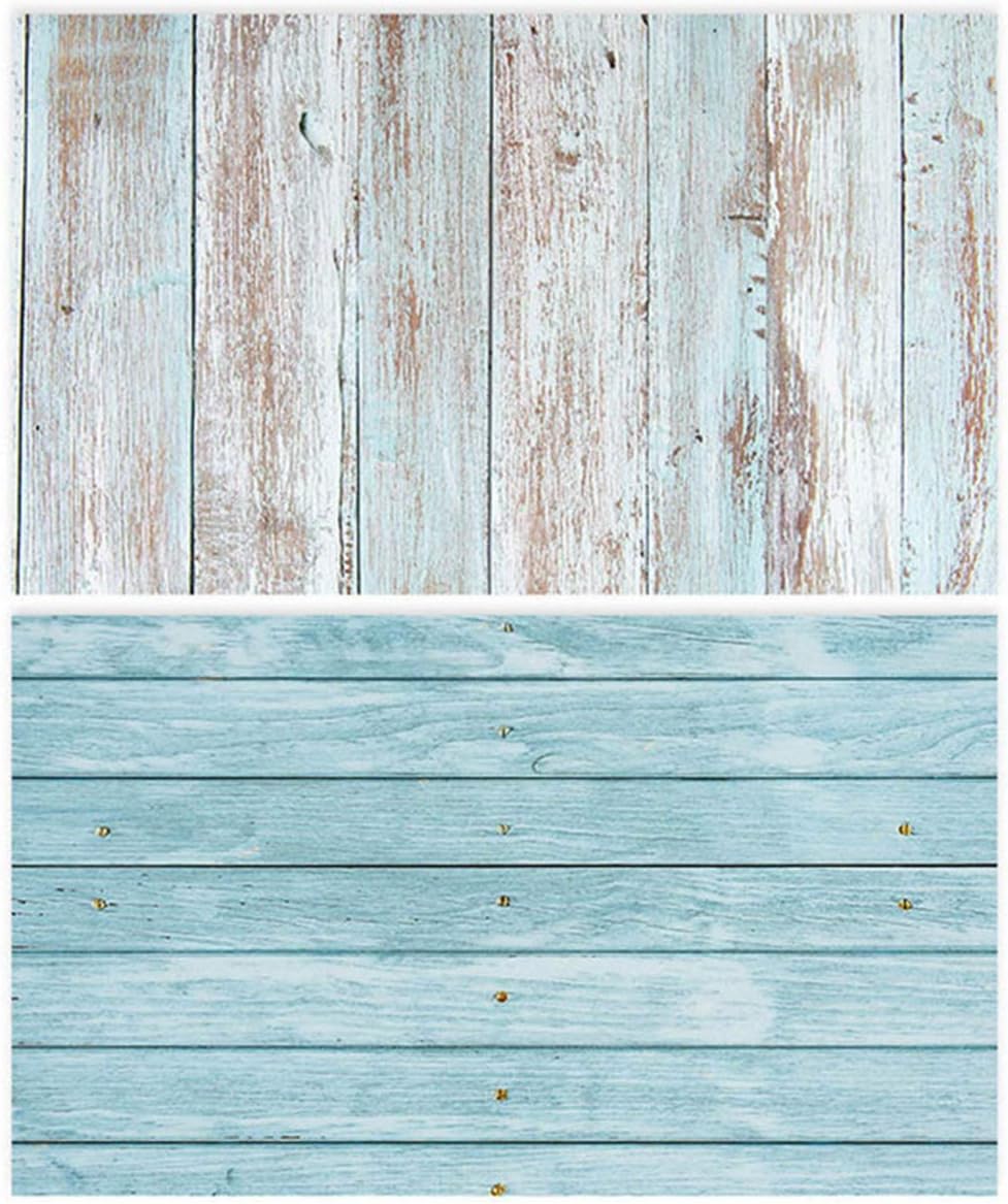 1 Sheet 2 in 1 3D Flat Lay Tabletop Double-Sided Photography Backdrop Photo Studio Flatlay Background PVC Wrinkle-Free for Small Product Shoot (Old Blue Wood Plank Surface Pattern)