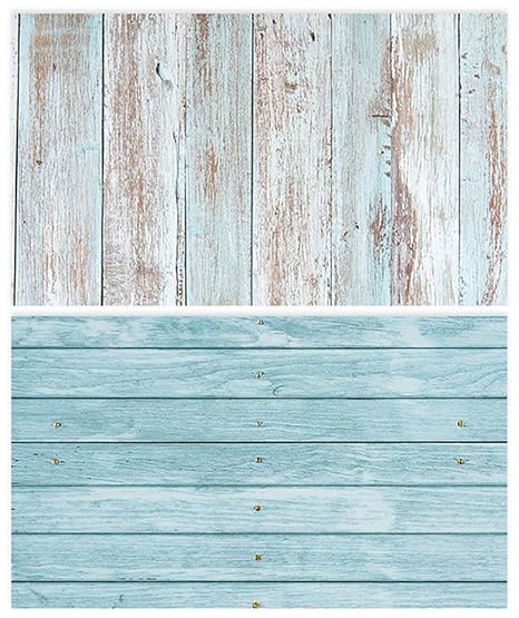 SAVIAURA 1 Sheet 2 in 1 3D Flat Lay Tabletop Double-Sided Photography Backdrop Photo Studio Flatlay Background PVC Wrinkle-Free for Small Product Shoot (Old Blue Wood Plank Surface Pattern)