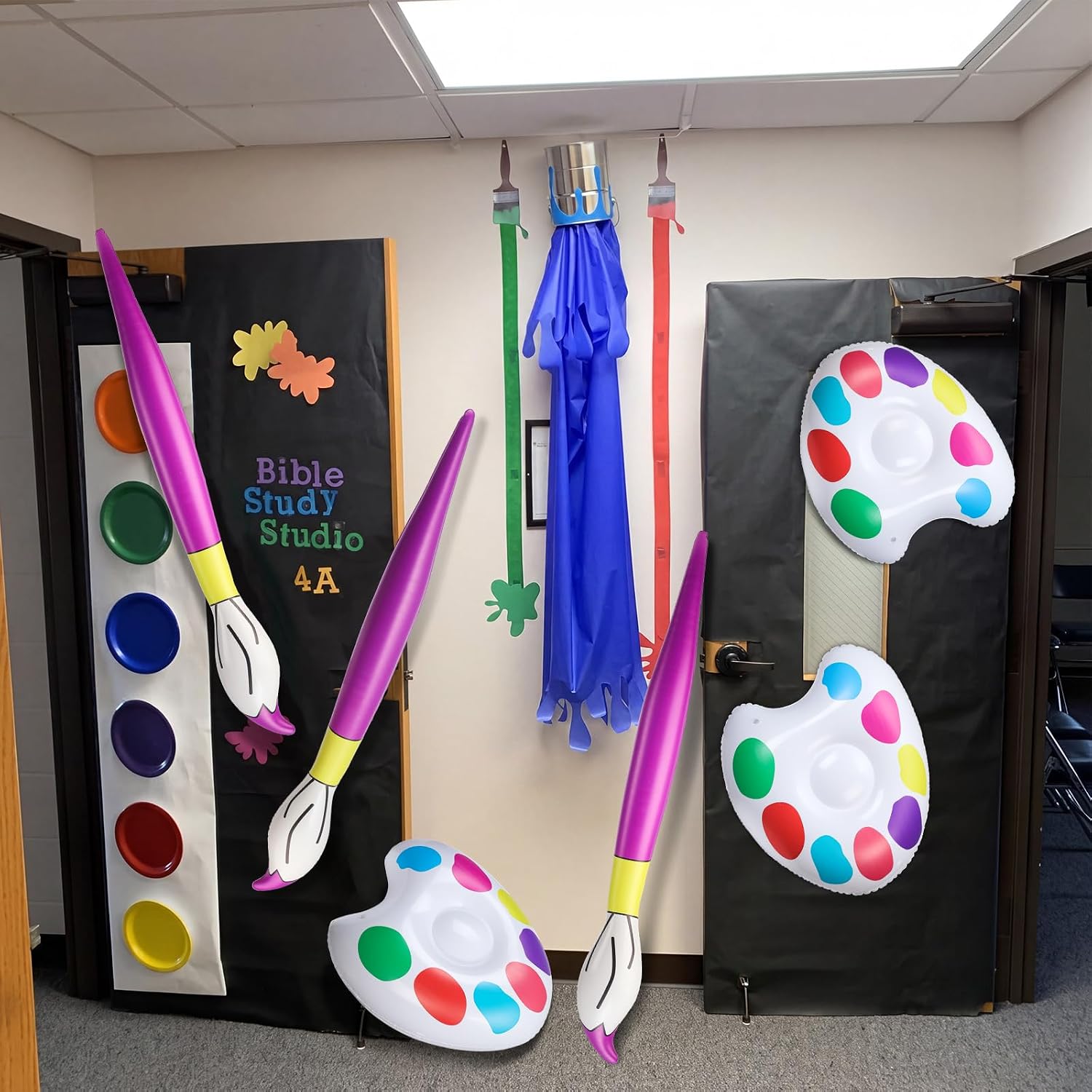 Blueweenly 6 Pcs Giant Inflatable Art Painting Classroom Decor Back to School 31.5 Inch Giant Inflatable Paint Brushes 19.7 Inch Paint Plates for Back to School Party Photo Prop