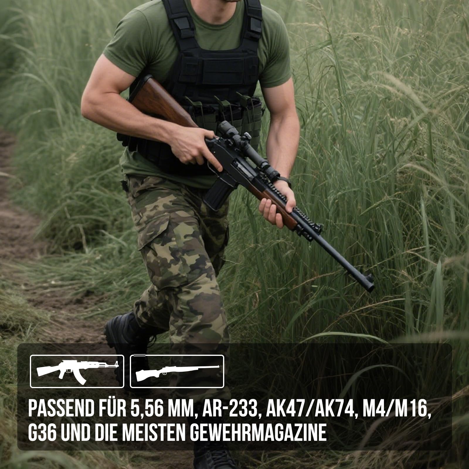 OneTigris MOLLE Magazintasche Dreifach für M4/AK47/G36 - Pistolen Magazinbeutel Kompatibel mit Taktischer Weste/Plattenträger | 1000D Nylon Airsoft mit Entwässerung (24x14x3cm)