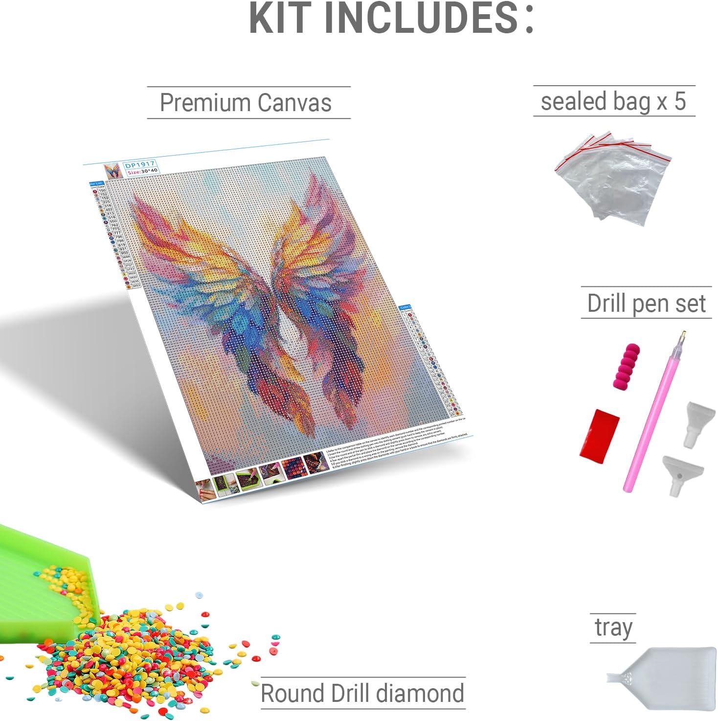 HKLIOPU Pink Wings Diamond Art Kits for Adults,DIY Diamond Painting Kits for Beginners,5D Full Drill Rhinestone Gem Art Crafts for Home Wall Decor 12"x16" image 2