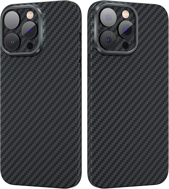 memumi Aramid Fiber Slim Fit Cover for iPhone 14 Pro Max 6.7", Lightweight, With 3D Grip Touch, Soft Touch Sturdy Durable Carbon Case-Black