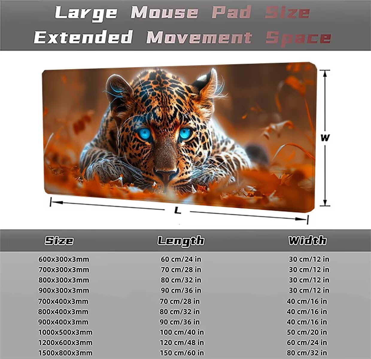 Tappetino per Mouse Gaming XXL 1200x600x3mm– Ufficio Mousepad Grande – Migliora la Velocità e la Precisione Tenuta Stabile Sottomano per Ufficio e Casa Accessori Scrivania Leopardo PjY3181 4-U