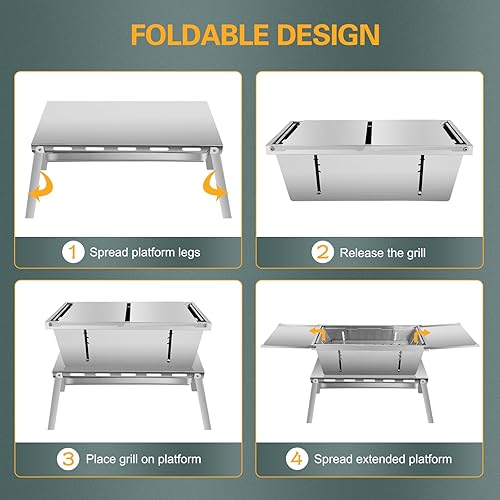Miniatura 4 de Parrillas para Asador de carbón portátil plegable para viajes, cocina al aire libre y camping, barbacoa pequeña de acero inoxidable, plegable, 17