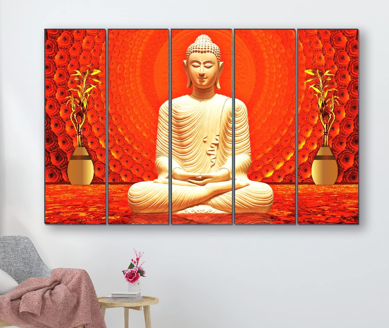 SAF paintings Set of 5 Buddha religious modern art 6MM MDF large Premium Panel wall painting 24 Inch x 40 Inch SANFLL35127