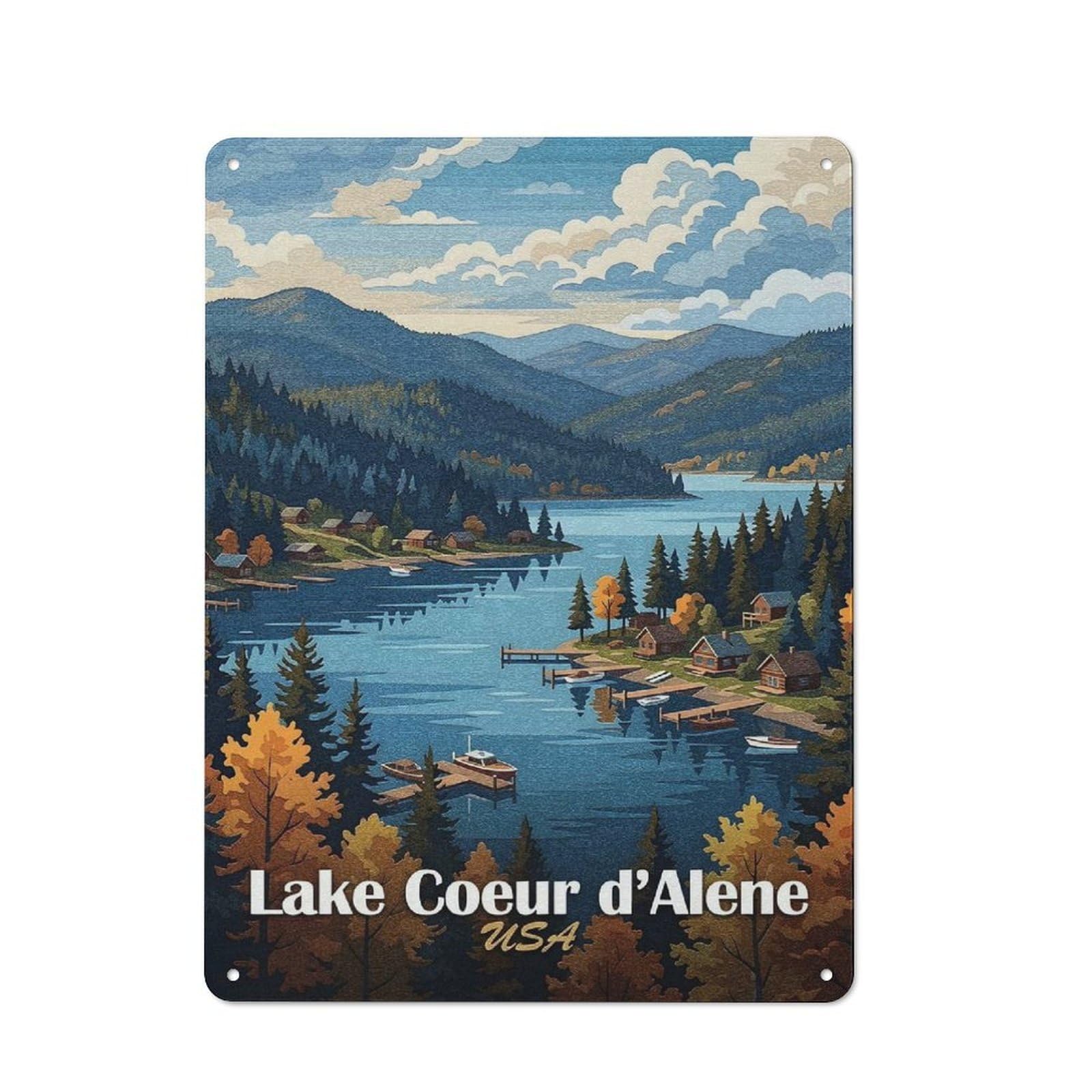 Junmoney Style-16 Cottage Style Lake Coeur Dalene, Usa Landscape Decorative Tin Sign 40X30cm, Rustic Kitchen Decor For Kitchen, Cottage, Porch Or Garden Room