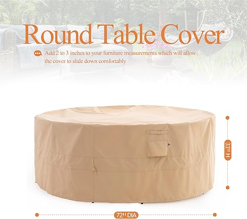 Miniatura 32 de WJ-X3 Funda redonda para muebles de patio, 84 pulgadas de profundidad x 31 pulgadas de alto, impermeable, resistente a los rayos UV, funda de Beige