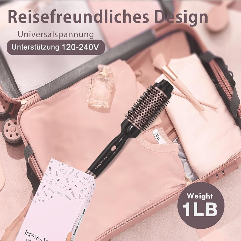 Perie Termică Rotundă Tresses Touch cu Înveliș Ceramic și Turmalină, 45 mm, Ioni Negativi, 2 Trepte de Temperatură, Voltaj Universal, Dual PTC, Încălzire în 30 secunde, Aur Roz