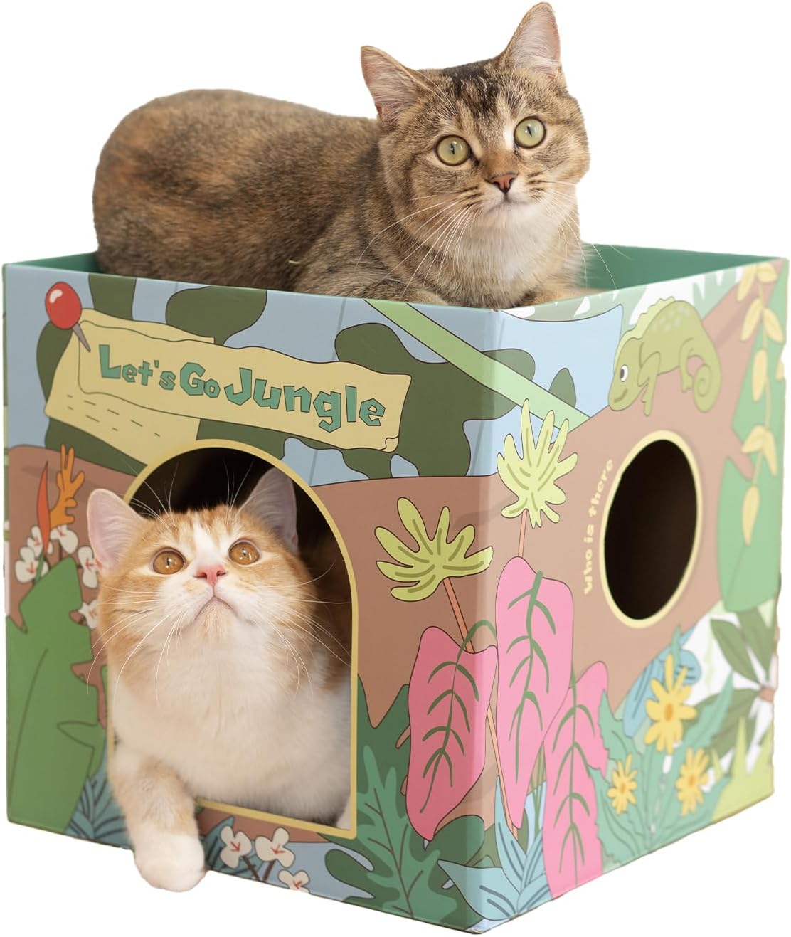 CHICHIPAWS Cardboard Cat Scratcher House with 2 Scratch Boards – Peekaboo Cave & Hideaway, Playhouse for Indoor Pets, Corrugated Scratching Cube for Kittens, Rest Box Bed with Catnip, Durable Fun