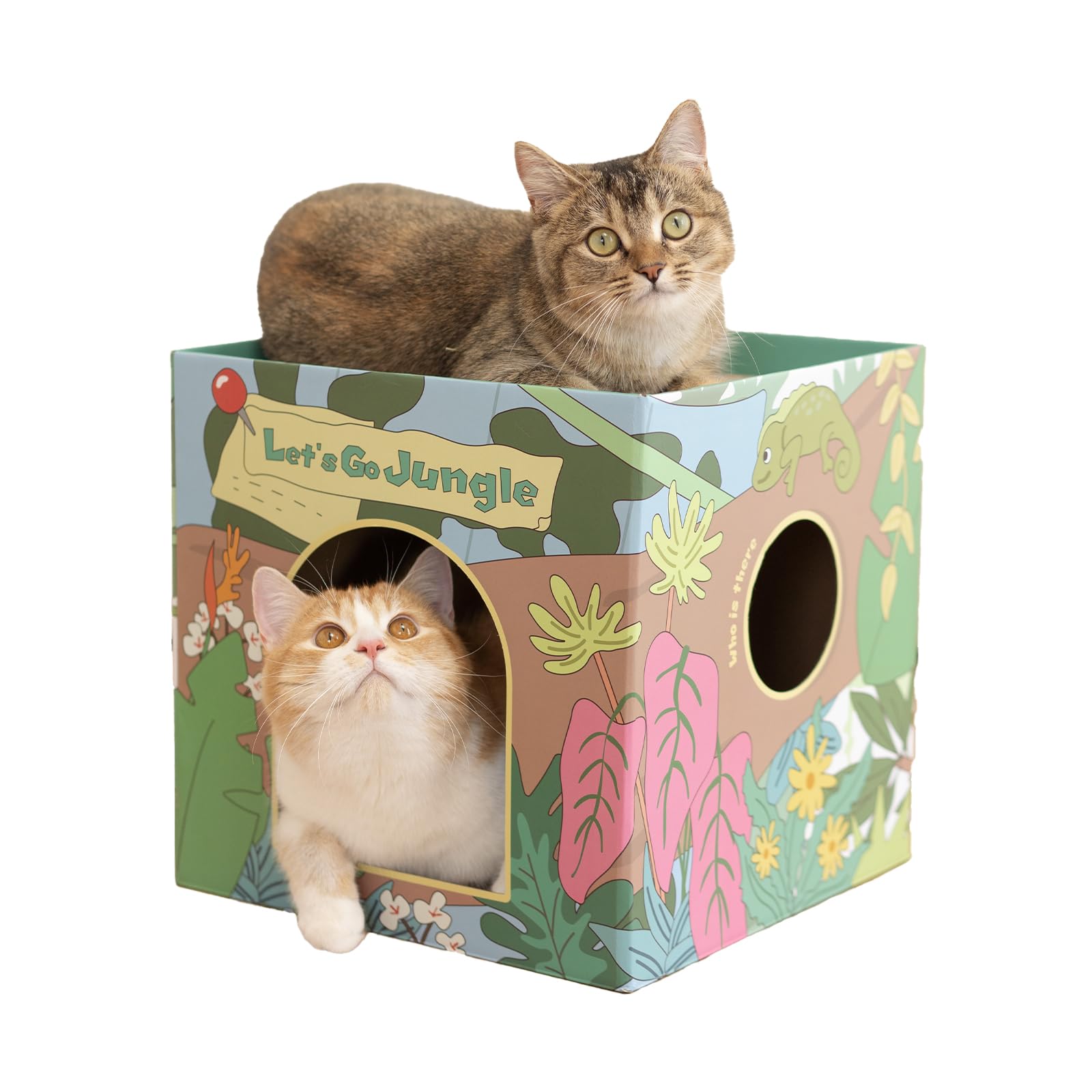 CHICHIPAWS Cardboard Cat Scratcher House with 2 Scratch Boards – Peekaboo Cave & Hideaway, Playhouse for Indoor Pets, Corrugated Scratching Cube for