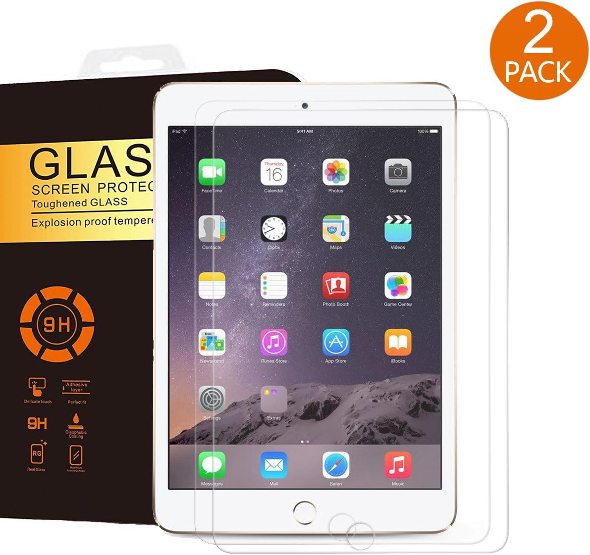UTHMNE 2-Pack iPad Pro 9.7 Inch / iPad Air / iPad Air 2 Screen Protector Glass, 0.33MM Slim And 9H Hardness Bubble Free, Anti-Fingerprint, Oil Stain&Scratch Coating