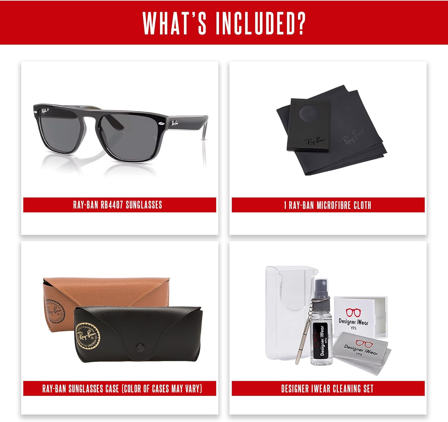 Ray-Ban RB4407 Square Sunglasses for Men for Women +BUNDLE with ACCESSORY EYEWEAR KIT - Image 5
