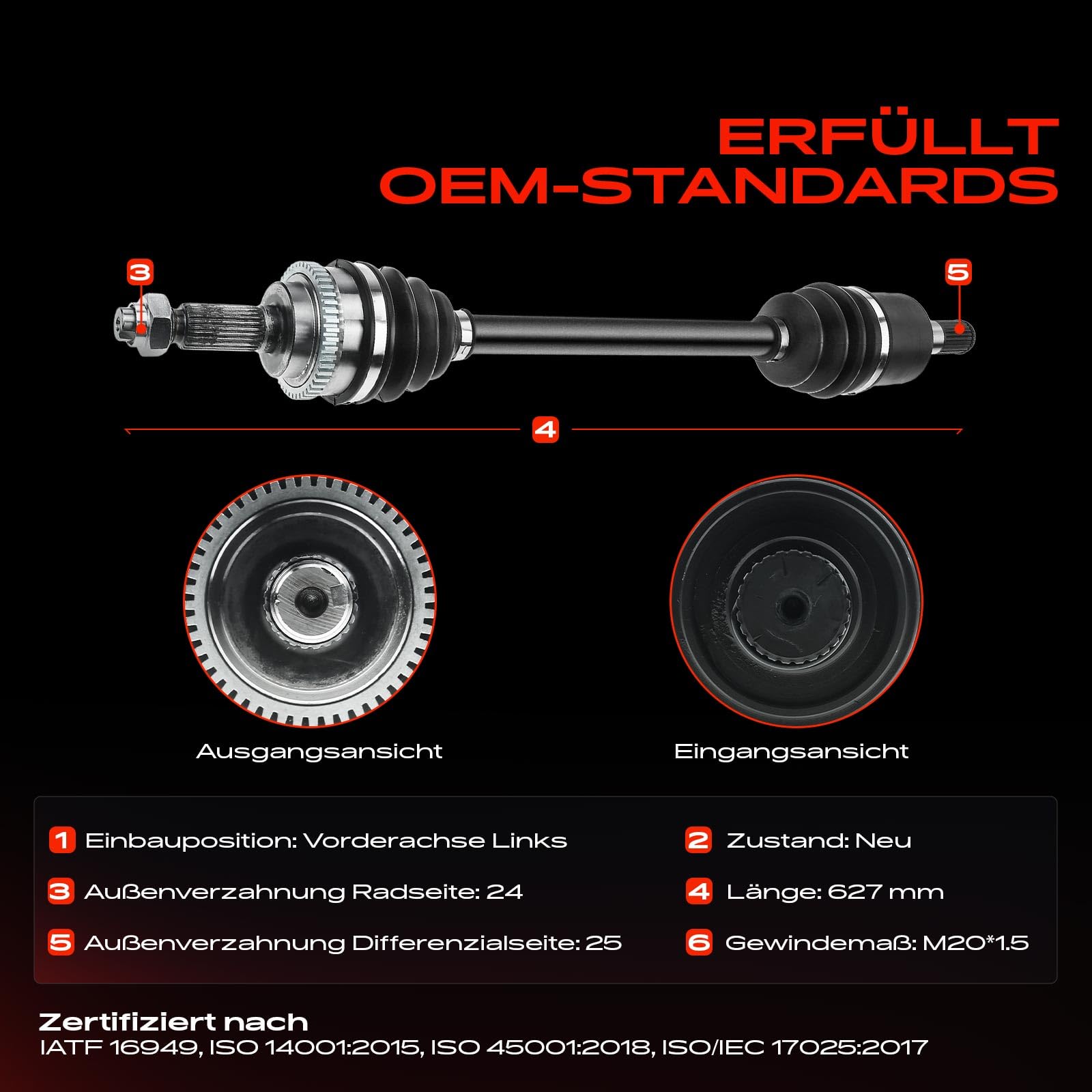 Frankberg Eje motriz Eje de transmisión Caja de cambios manual con ABS Ring Eje delantero Izquierda Compatible con Picanto SA 1.0L 1.1L 2004-2011 Replace# 4950007000