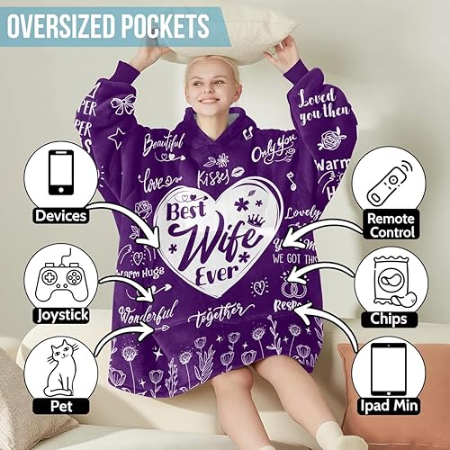 Miniatura 3 de Manta con capucha para mamá y esposa para mujer, manta con capucha para mamá de hija e hijo, Esposa