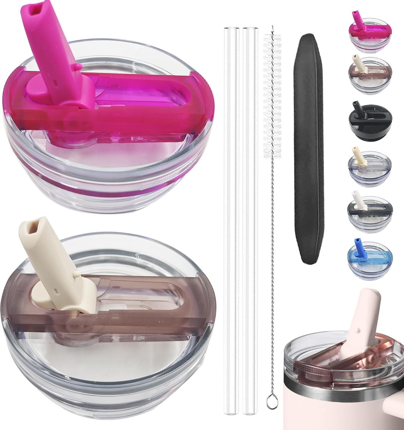 2 Pack 40 oz Detachable Flip Straw Lid for Stanley Quencher ProTour, Leak Proof for Stanley Lid Replacement Spill Proof Reusable Tumbler Cover Compatible with Stanley Cup (White+Dark pink) image 5