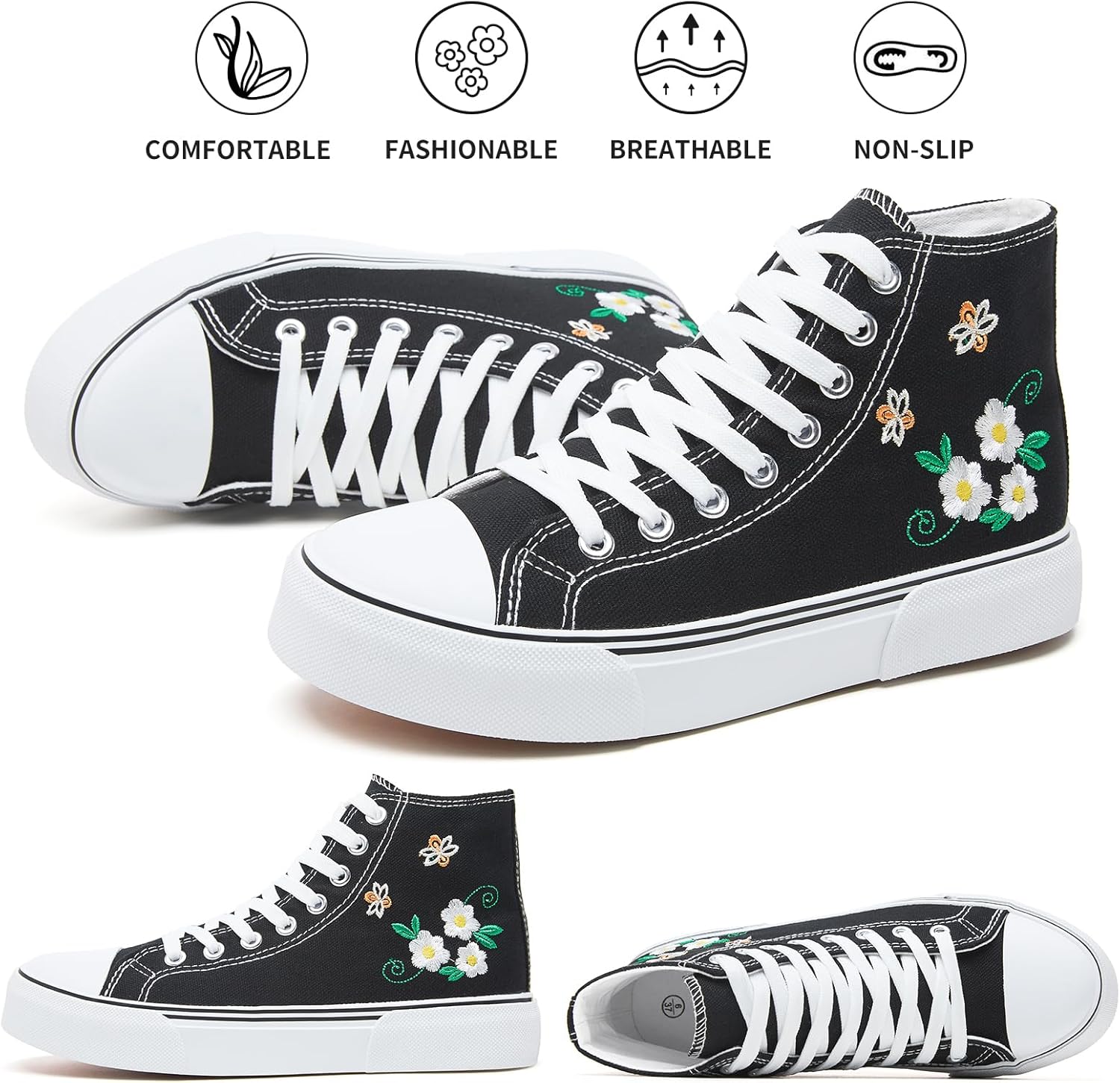 hash bubbie High Top Sneakers for Women Classic High Tops Canvas Shoes Lace up Women's Fashion Sneaker - Image 8