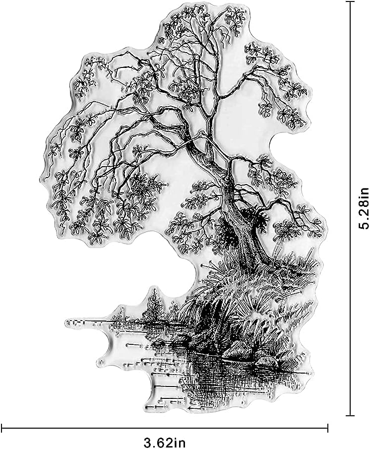 Tree by The River Clear Stamps for Card Making Scrapbooking DIY Decoration, Background Transparent Stamp for Crafting Embossing