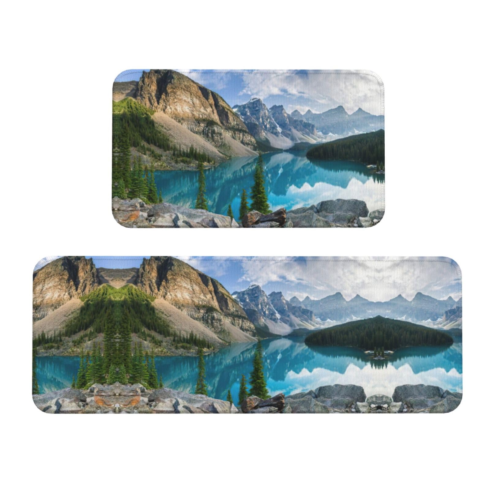 Tapis de cuisine antidérapants EdWal lot de 2 avec imprimé montagnes rocheuses imperméables