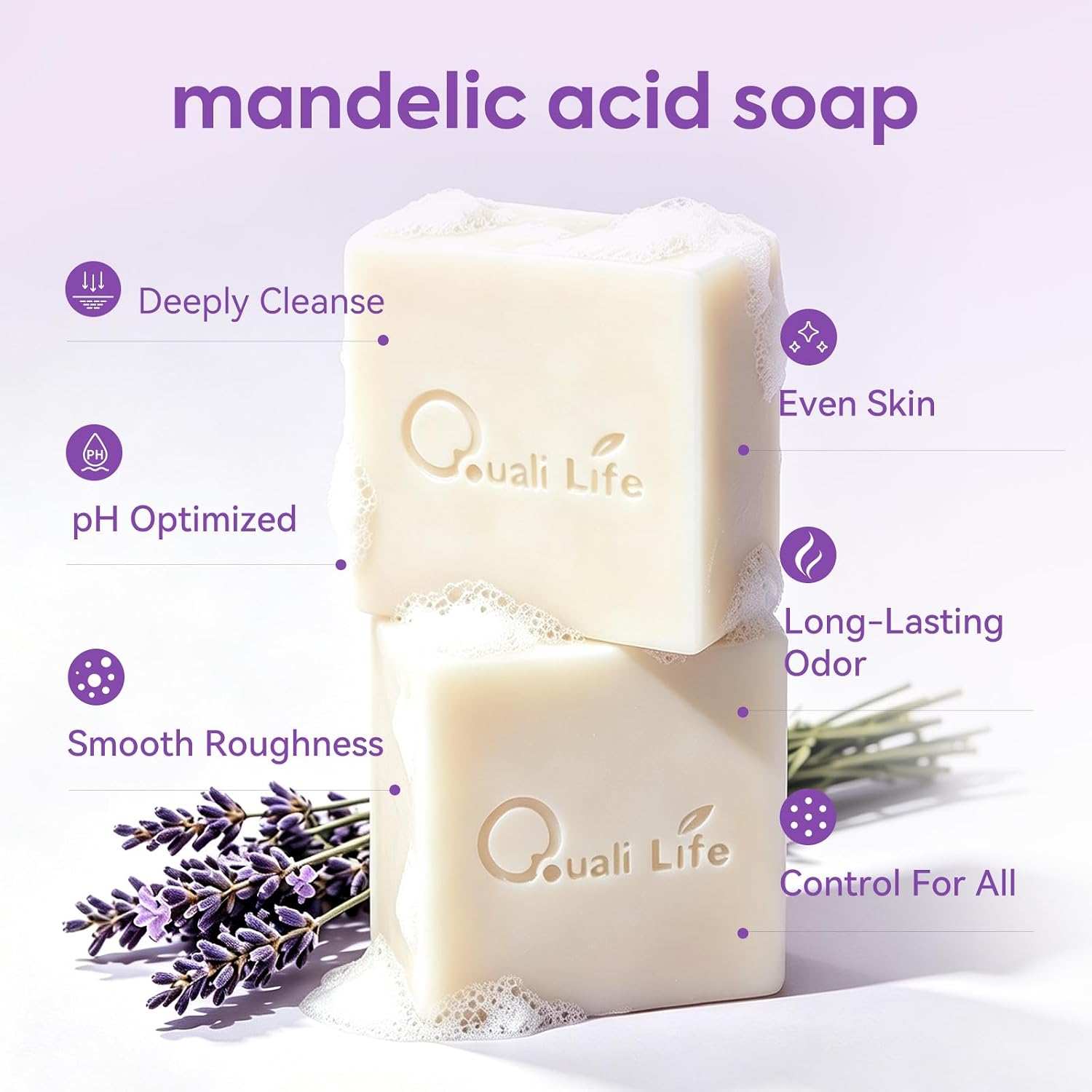 Acidified Cleansing Bar, pH-Optimized Odor Control Soap, Lavender Scent image 2