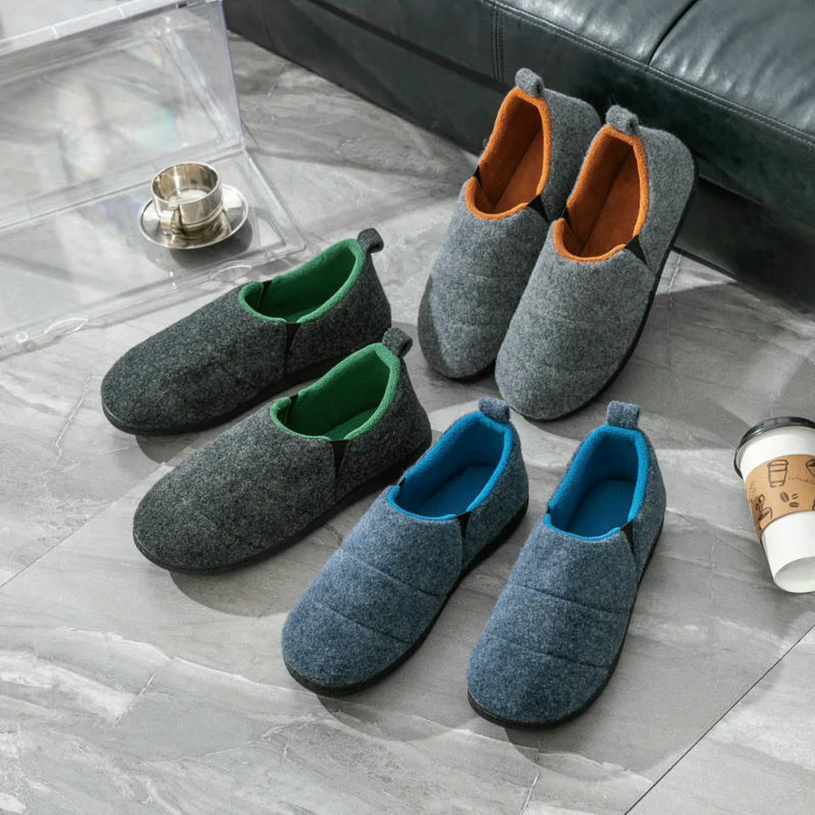 Pantofole Scarpe di Cotone Inverno in da Uomo Caldo Casa Casual House Antriskid Outdoor-Blu -45-46