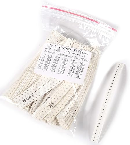 1500PCS 0603 Kit de resistencias SMD, 0 ohmios -10M ohmios 60 valores (cada valor 20 piezas) 0.1W ± 1% de tolerancia SMD chip Kit surtido de