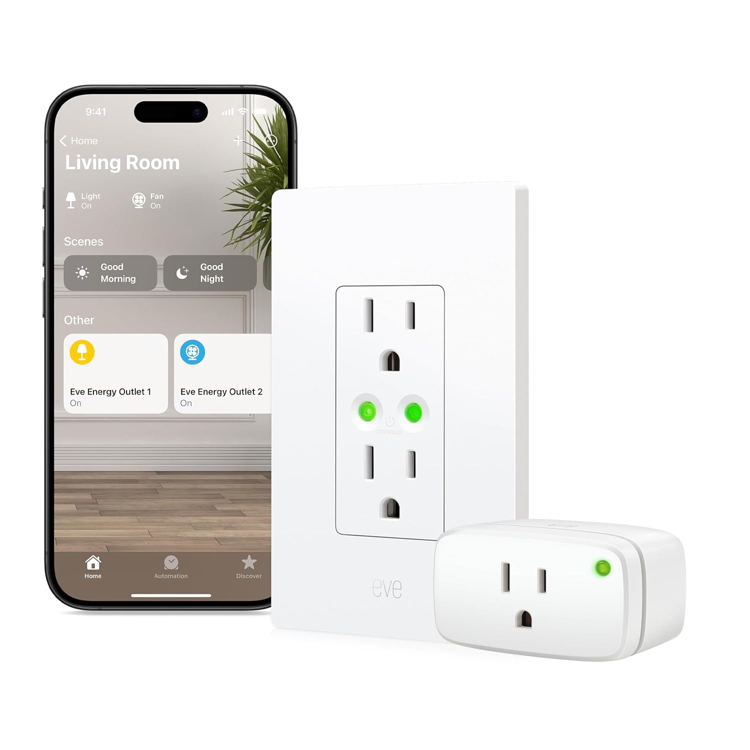 Eve Energy Outlet (Matter) - Smart Plug & Power Meter, App & Voice Control, No Bridge, Thread & Energy, 100% Privacy